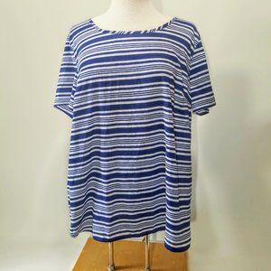 Faded Glory Navy White Striped Blouse Size 16-18